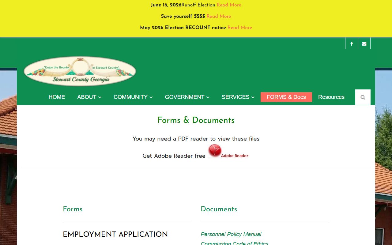 Stewart County Clerk of Superior Court forms and documents page