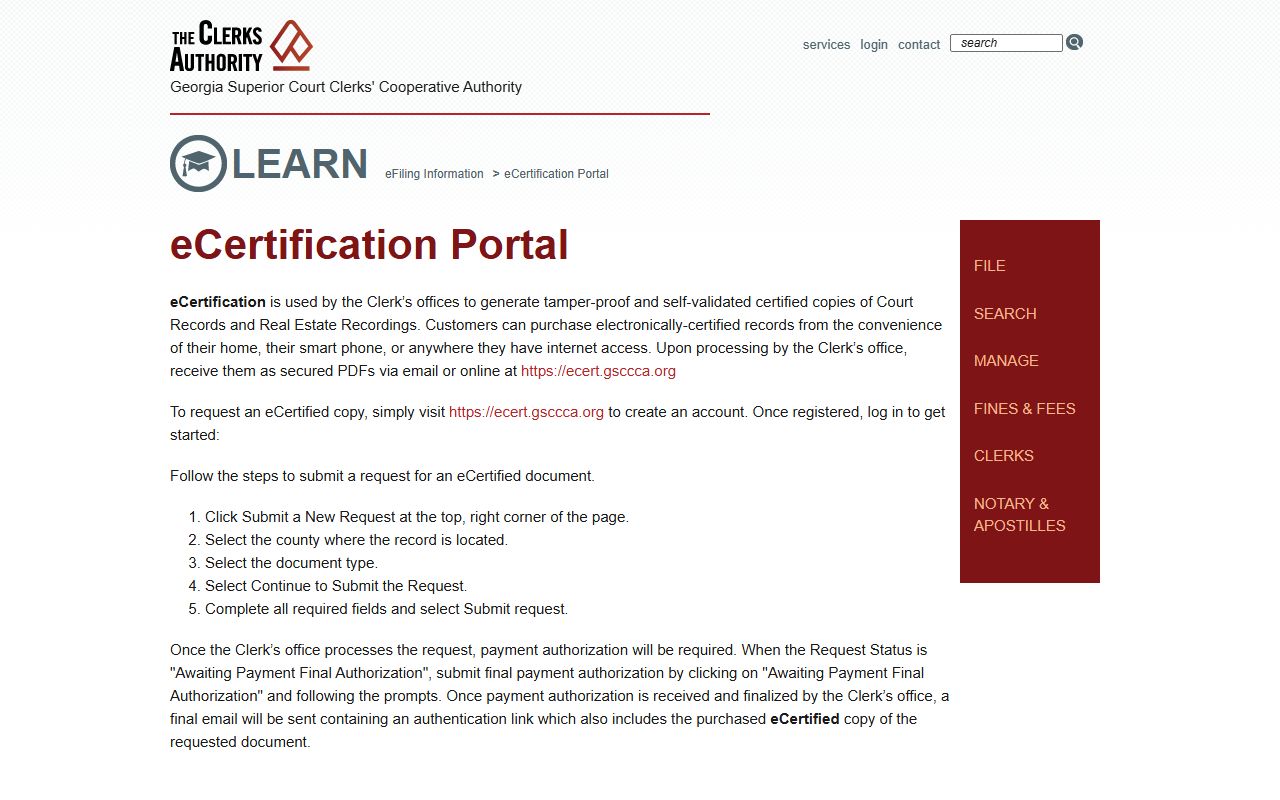 Stewart County court records GSCCCA eCertification instructions