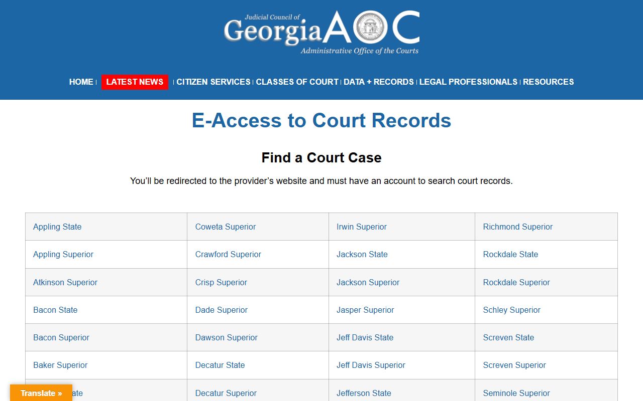 Stewart County court records Georgia e-access directory