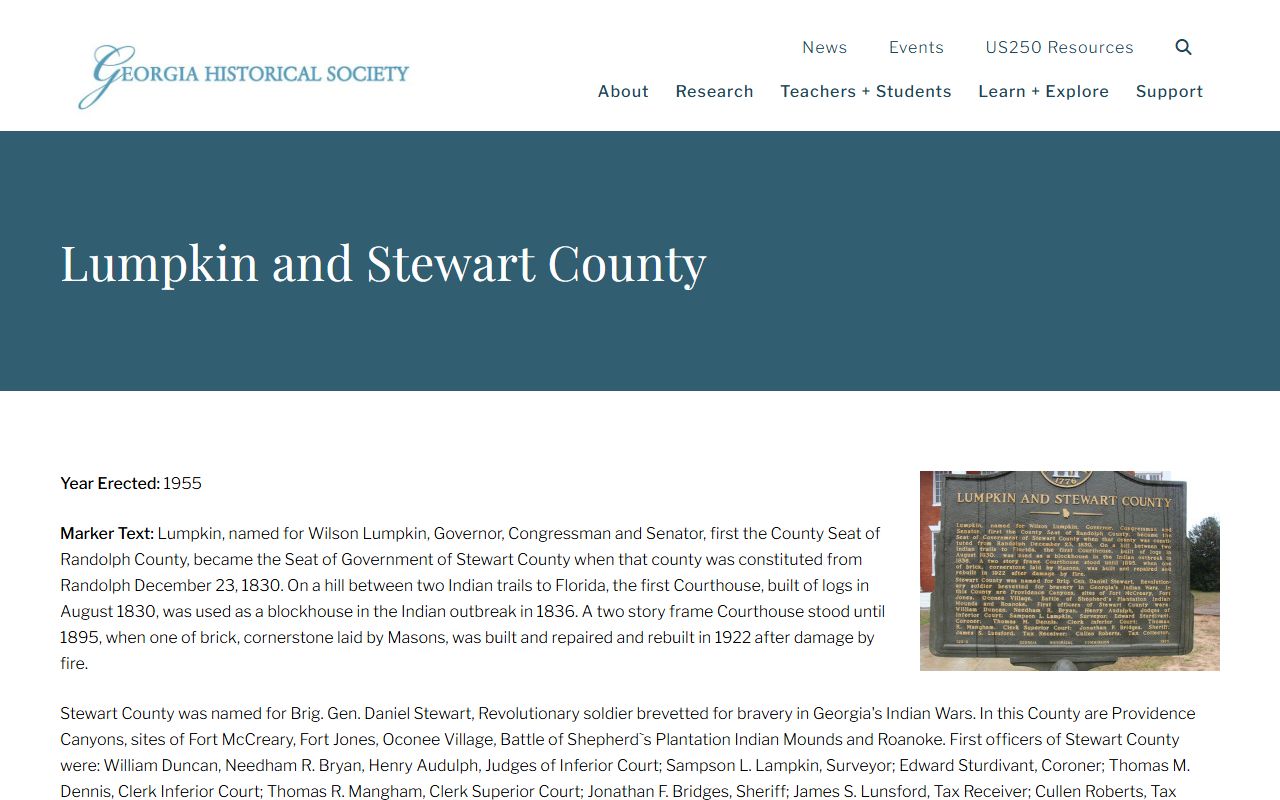 Stewart County court records Lumpkin and Stewart County history marker