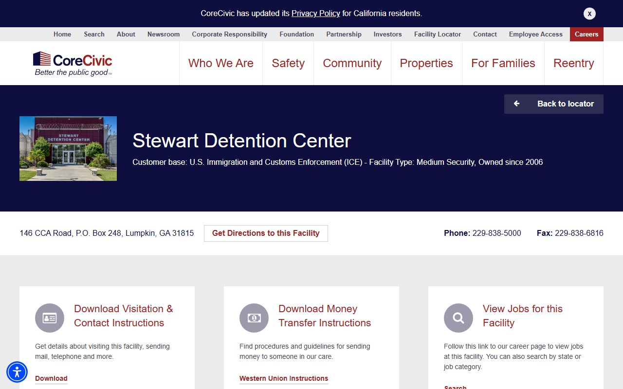 Stewart County inmate search Stewart Detention Center facility