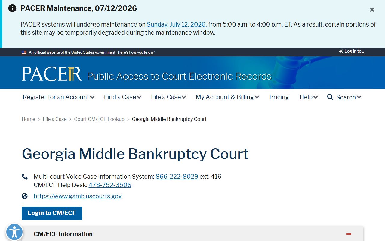 Stewart County inmate search PACER Georgia Middle Bankruptcy Court lookup