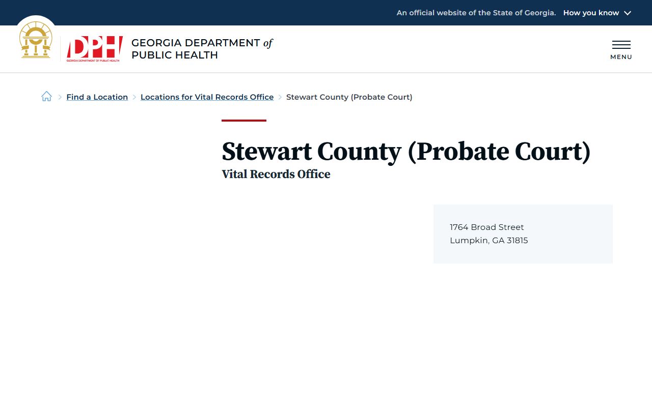 Stewart County marriage records DPH Probate Court vital records office