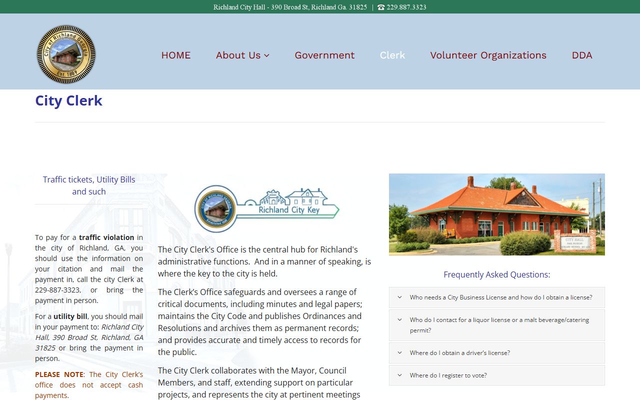 Stewart County traffic court records Richland City Clerk traffic ticket page
