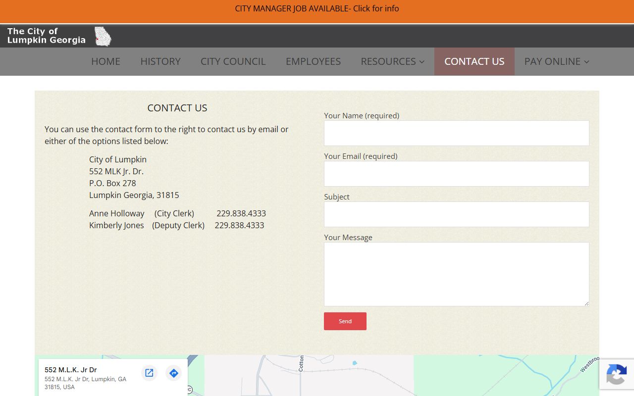 Stewart County traffic court records City of Lumpkin contact page